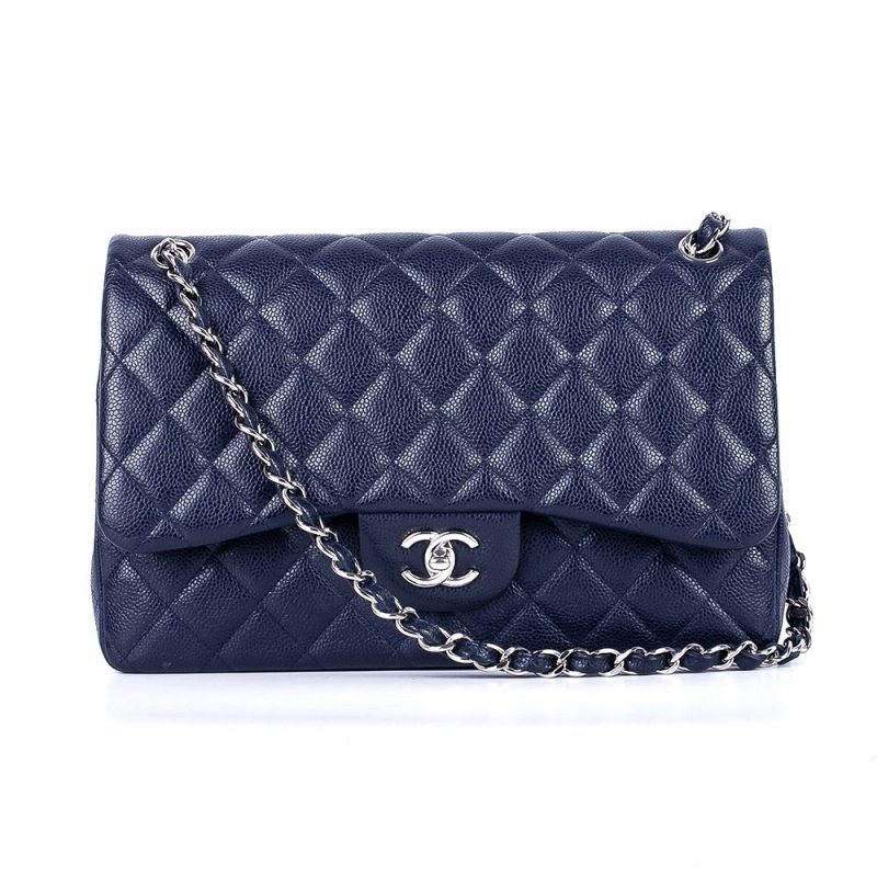 CC Classic Jumbo Navy Blue Caviar Silver Hardware