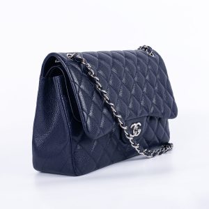 CC Classic Jumbo Navy Blue Caviar Silver Hardware
