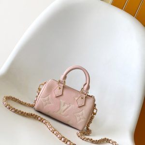 LV Nano Speedy Bag 16 cm Pink White Embossed cowhide GHW