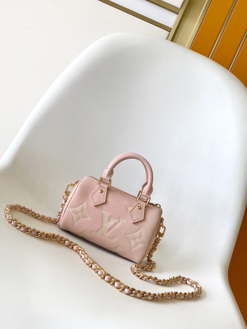LV Nano Speedy Bag 16 cm Pink White Embossed cowhide GHW