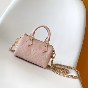 LV Nano Speedy Bag 16 cm Pink White Embossed cowhide GHW