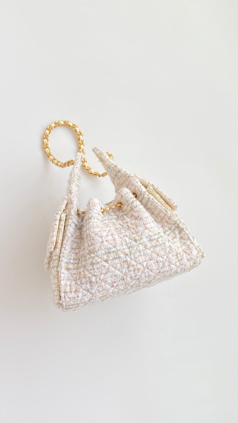 CC 25 hobo bag 30 ivory white pink tweed