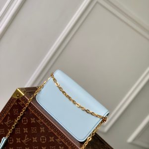 Wallet On Chain LV Bloom 20cm Blue Calfskin 250361