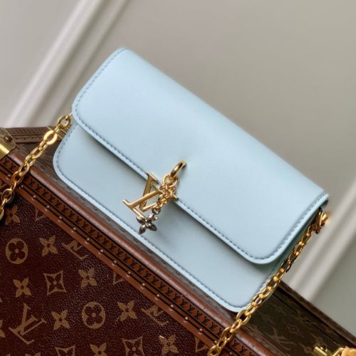 Wallet On Chain LV Bloom 20cm Blue Calfskin 250361
