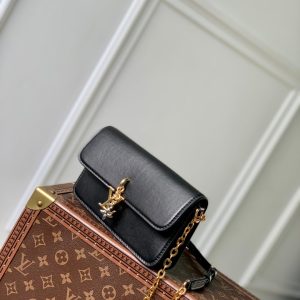 Wallet On Chain LV Bloom 20cm Black Calfskin 250365