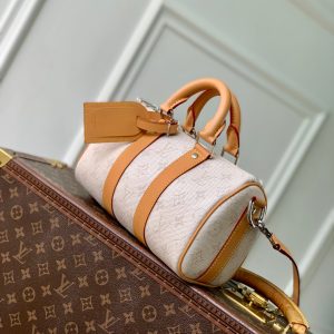 LV 2025 Keepall Bandoulière 25 Off-white mix Camel Canvas Leather 347090