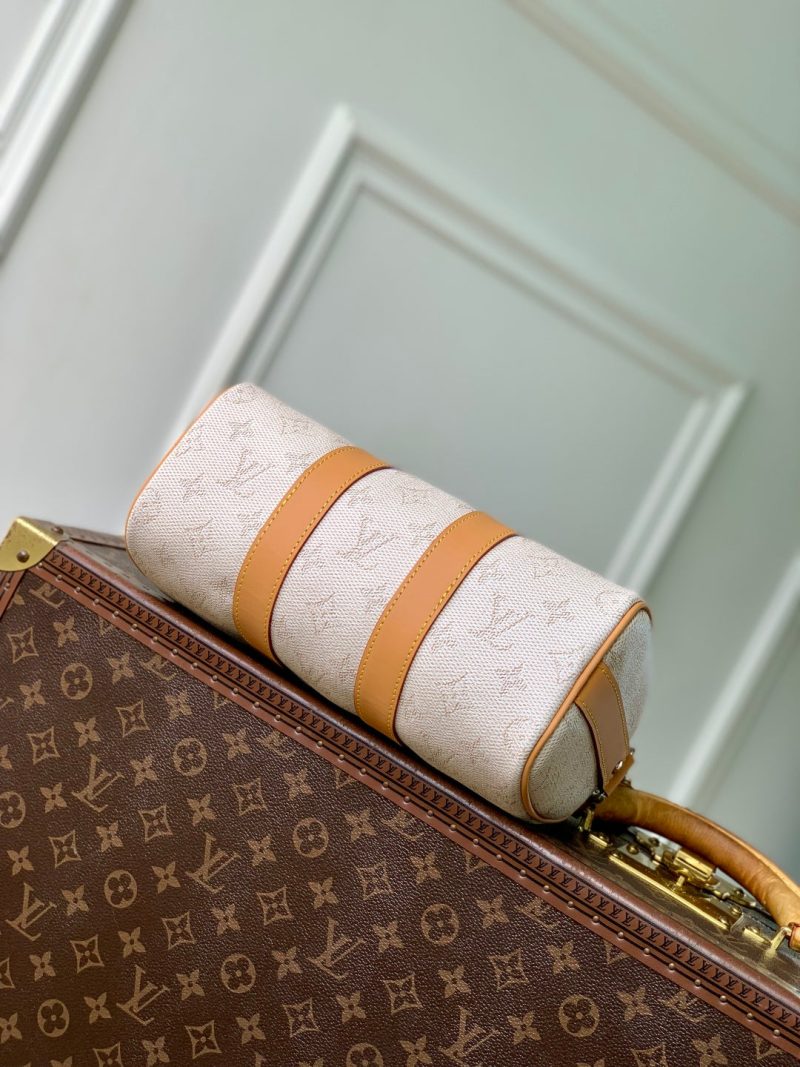 LV 2025 Keepall Bandoulière 25 Off-white mix Camel Canvas Leather 347090