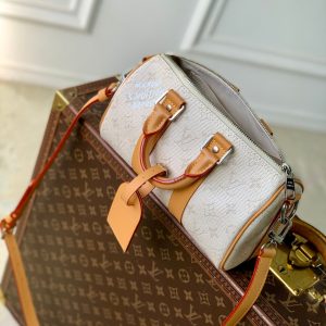 LV 2025 Keepall Bandoulière 25 Off-white mix Camel Canvas Leather 347090