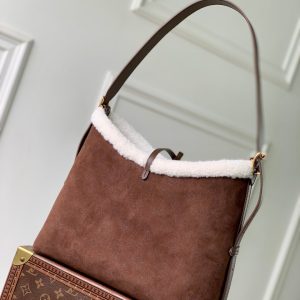 LV 2025 Ski CarryAll PM Bag 34cm Chocolate Brown Suede Cowhide 347358