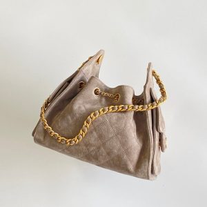 Chanel 2026 Hobo Bag 22cm Light Grey Suede