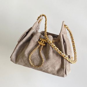 Chanel 2026 Hobo Bag 22cm Light Grey Suede
