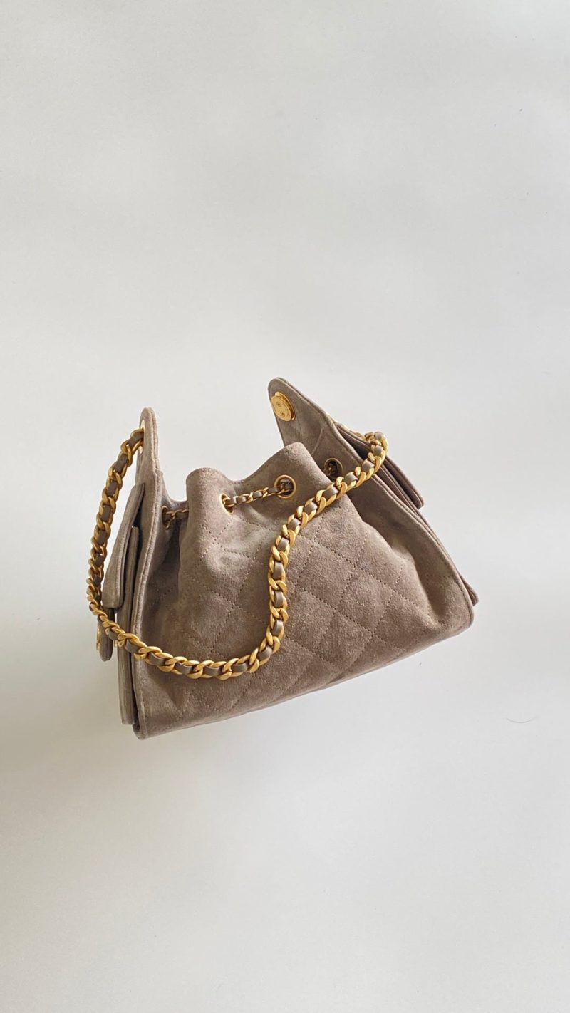 Chanel 2026 Hobo Bag 22cm Light Grey Suede