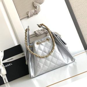 CC 25C Hobo Bag 30cm Silver Metalic Grained Calfskin