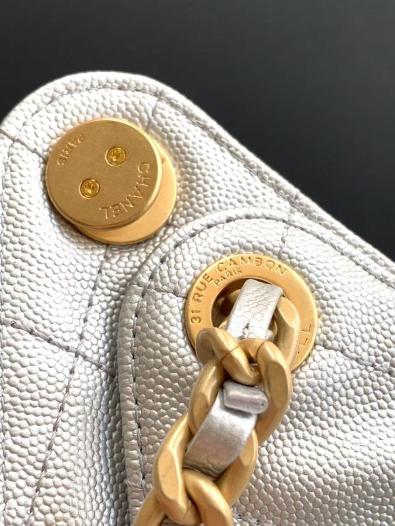 CC 25C Hobo Bag 30cm Silver Metalic Grained Calfskin