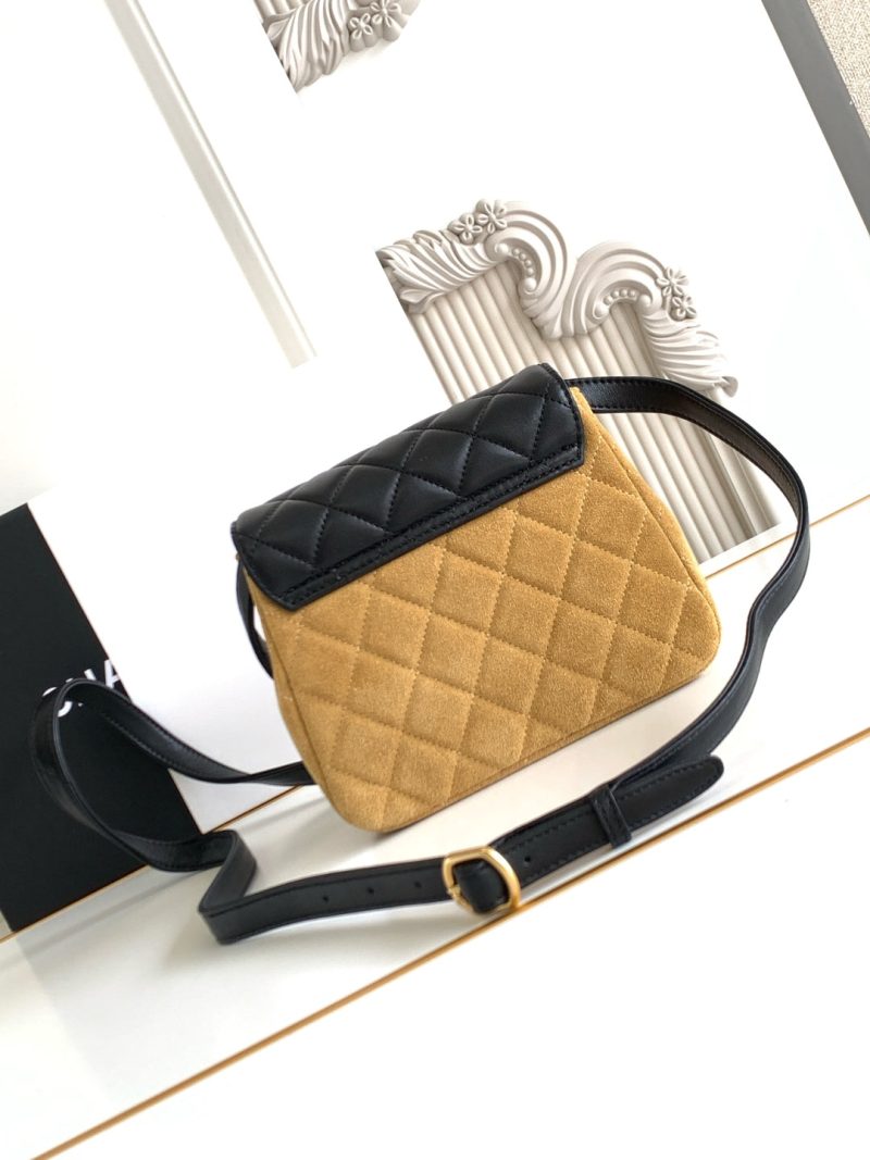 CC 25A Shoulder Bag 18.5cm Brown Black Suede