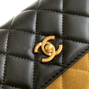 CC 25A Shoulder Bag 18.5cm Brown Black Suede