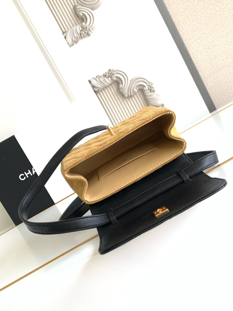 CC 25A Shoulder Bag 18.5cm Brown Black Suede