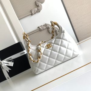 CC Hobo Bag With Chain 35cm White Lambskin 277764 GHW