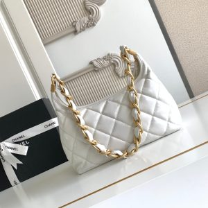 CC Hobo Bag With Chain 35cm White Lambskin 277764 GHW
