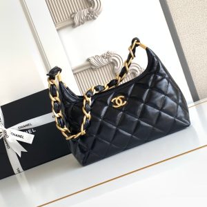 CC Hobo Bag With Chain 35cm Black Lambskin 277765 GHW