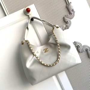 Chanel 2026 Hippie Hobo Bag 35cm White Calfskin 326214