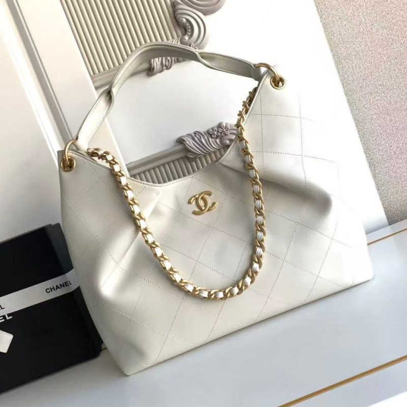 Chanel 2026 Hippie Hobo Bag 35cm White Calfskin 326214