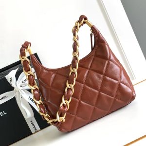 HOBO BAG 22 IN RED BROWN SHINY CALFSKIN GOLD HARDWARE
