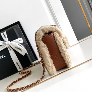 MEDIUM FLAP BAG 23 IN BEIGE WOOL AND GINGER ORANGE CALFSKIN GOLD HARDWARE