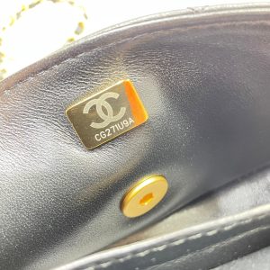 CC 25P Mini Flap Bag 22cm Top Handle Black Calfskin Gold Hardware