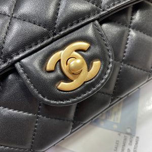 CC 25P Mini Flap Bag 22cm Top Handle Black Calfskin Gold Hardware