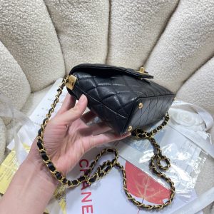 CC 25P Mini Flap Bag 20cm Top Handle Black Calfskin Gold Hardware