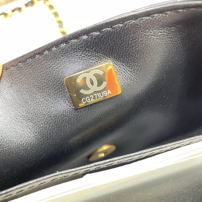 CC 25P Medium Flap Bag 25cm Top Handle Black Calfskin Gold Hardware