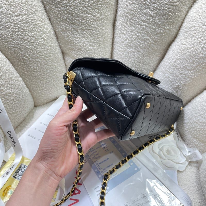 CC 25P Medium Flap Bag 25cm Top Handle Black Calfskin Gold Hardware