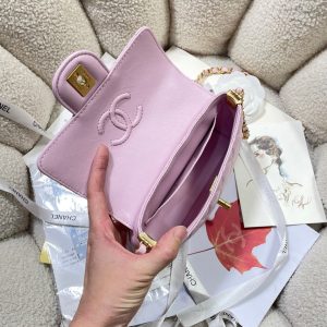 CC 25P Mini Flap Bag 20cm Top Handle Pink Calfskin Gold Hardware