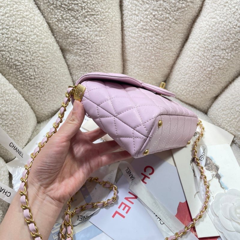 CC 25P Mini Flap Bag 20cm Top Handle Pink Calfskin Gold Hardware