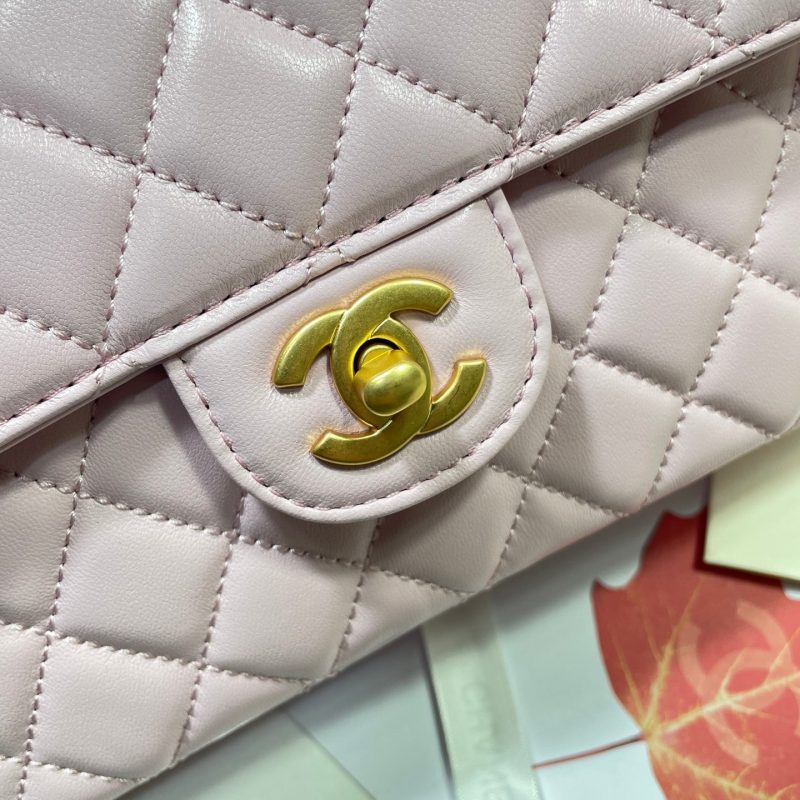 CC 25P Medium Flap Bag 25cm Top Handle Pink Calfskin Gold Hardware