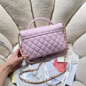 CC 25P Medium Flap Bag 25cm Top Handle Pink Calfskin Gold Hardware