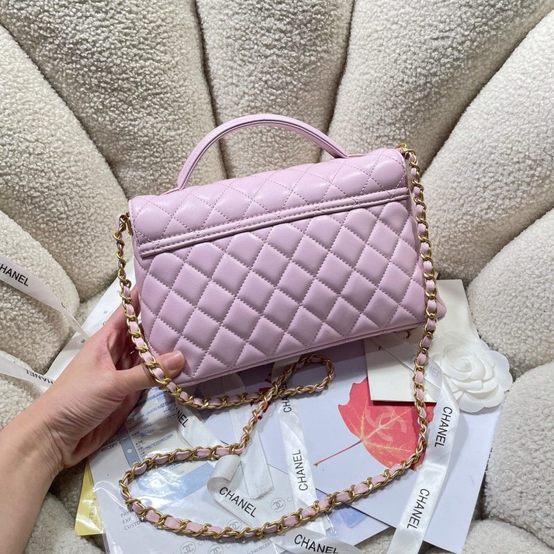 CC 25P Medium Flap Bag 25cm Top Handle Pink Calfskin Gold Hardware