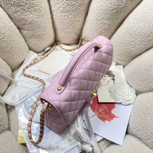 CC 25P Medium Flap Bag 25cm Top Handle Pink Calfskin Gold Hardware
