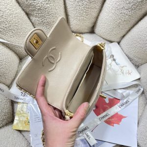 CC 25P Mini Flap Bag 20cm Top Handle Beige Calfskin Gold Hardware