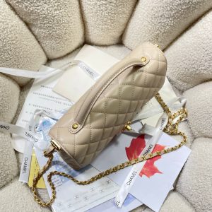 CC 25P Medium Flap Bag 25cm Top Handle Beige Calfskin Gold Hardware