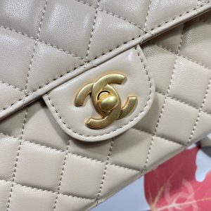 CC 25P Medium Flap Bag 25cm Top Handle Beige Calfskin Gold Hardware