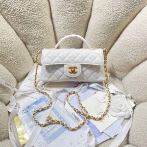 CC 25P Mini Flap Bag 22cm Top Handle Cream Calfskin Gold Hardware