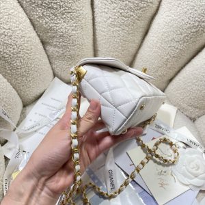 CC 25P Mini Flap Bag 22cm Top Handle Cream Calfskin Gold Hardware