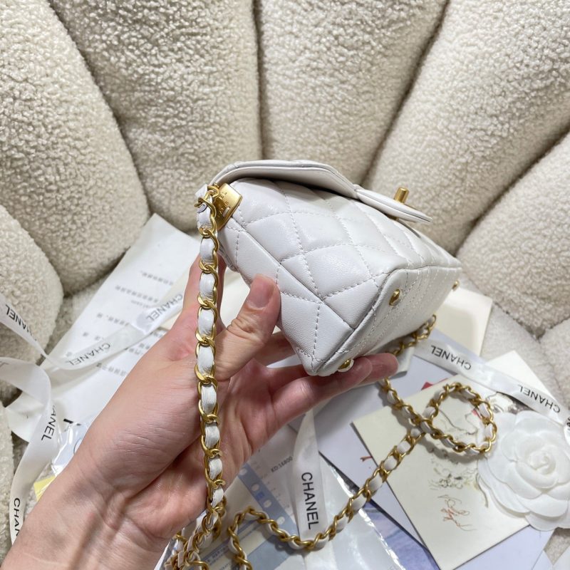 CC 25P Mini Flap Bag 22cm Top Handle Cream Calfskin Gold Hardware