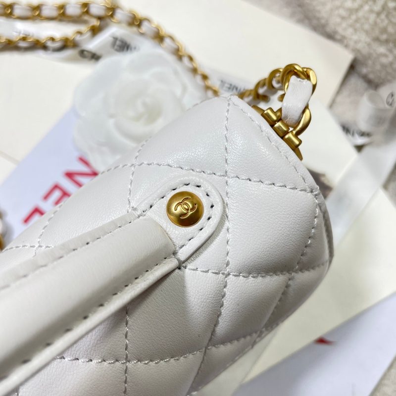 CC 25P Mini Flap Bag 22cm Top Handle Cream Calfskin Gold Hardware