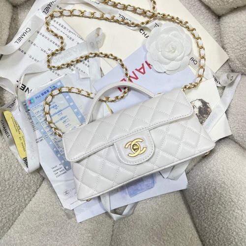 CC 25P Mini Flap Bag 22cm Top Handle Cream Calfskin Gold Hardware