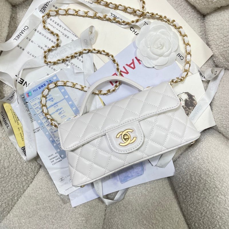 CC 25P Mini Flap Bag 22cm Top Handle Cream Calfskin Gold Hardware