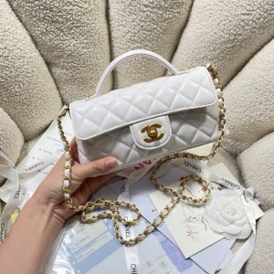 CC 25P Mini Flap Bag 22cm Top Handle Cream Calfskin Gold Hardware