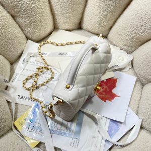 CC 25P Mini Flap Bag 20cm Top Handle Cream Calfskin Gold Hardware